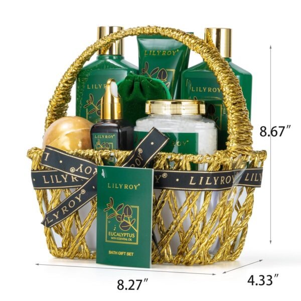 Mothers Day Spa Gift Basket for Women 9 Pieces Premium Eucalyptus Bath & Body Care Kit for Women & Men, Holiday Gift for Christmas, Valentine's Day, Father's Day, Birthday with Shower Gel & More