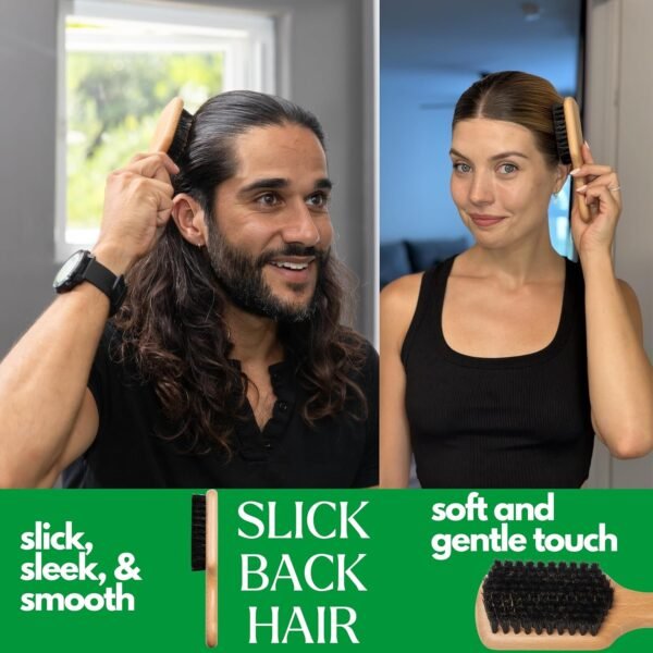 813ZlekGML._SL1500_.jpg GranNaturals Soft Boar Bristle Slick Back Hair Brush - Hairbrush for Smoothing, Fades, Beards, 360 Waves to Style, Polish, & Lay Down Hair to Create a Sleek Ponytail Bun Hairstyle for Women & Men
