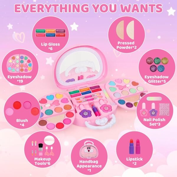 Topsolid Kids Makeup Kit for Girl, Real Washable Makeup for Kid with Mirror, Kids Makeup Sets for Girls 5-8, Princess Toys Cosmetic Set, Christmas & Birthday Gifts Toys for 3 4 5 6 7 8 Year Old Girls