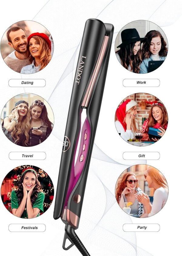 LANDOT Hair Straightener and Curler 2 in 1 - Twist Straightening Curling Iron Combo - Flat Iron Curling Iron in One for Curl Wave Straighten Hair