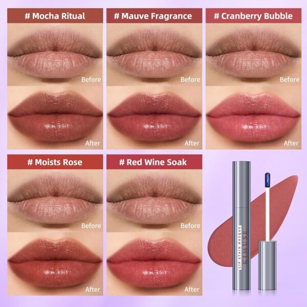 813ndmcDCrL._SL1500_.jpg KIMUSE Lip Stain Masque: Peel Off Lip Stain Long Lasting Waterproof 12HR Transfer Proof & Hydrating Tint, Instant Lip Color With Natural Matte Effects, Vegan & Easy To Use