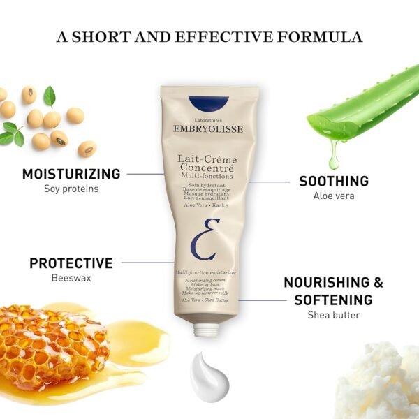 Embryolisse Lait-Crème Concentré, Multifunction Daily Moisturizer, Primer, and Makeup Remover, Suitable for All Skin Types. French Face Cream With Shea Butter & Aloe Vera