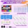 Professional Face Painting Kit for Kids – 42 Color Water Activated Facepaint Makeup Kit, Non-Toxic face Paint with Stencils, Gems, Brushes– for Halloween, Parties, Carnival, School Event & Festivals