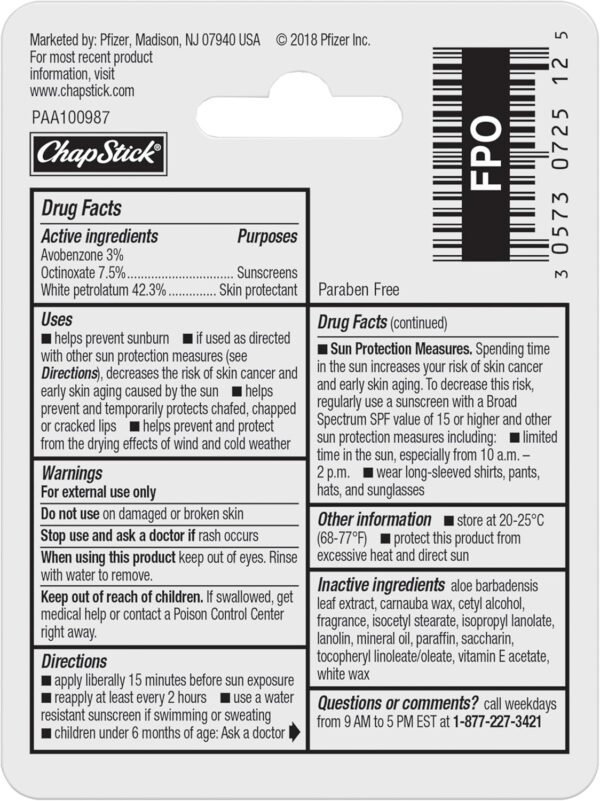 8146wpD4PEL._AC_SL1500_.jpg ChapStick Moisturizer Original Lip Balm Tubes, SPF 15 and Skin Protectant - 0.15 Oz (Pack of 12)