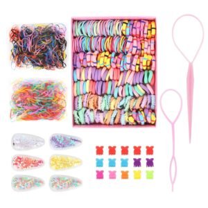 814LQBLW6uL._SL1500_.jpg Hair Accessories for Girls, Colorful Elastic Hair Ties Rubber Bands Glitter Confetti Hair Clips Small Butterfly Clips Braiding Hair Styling Tools, Hair Ties No Damage for Baby Kids Toddler