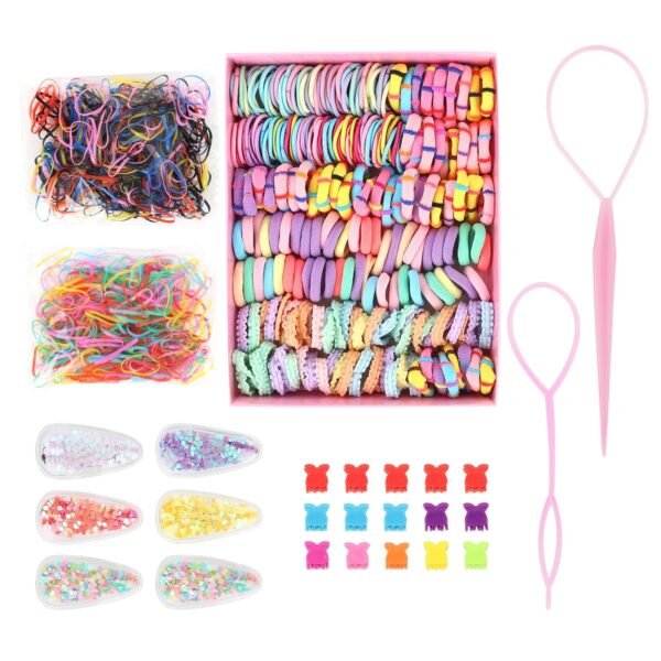 814LQBLW6uL._SL1500_.jpg Hair Accessories for Girls, Colorful Elastic Hair Ties Rubber Bands Glitter Confetti Hair Clips Small Butterfly Clips Braiding Hair Styling Tools, Hair Ties No Damage for Baby Kids Toddler