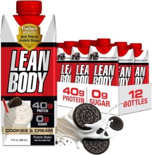 Lean Body Ready-to-Drink Cookies and Cream Protein Shake, 40g Protein, Whey Blend , 0 Sugar, Gluten No, 22 Vitamins & Minerals, (Recyclable Carton & Lid - Pack of 12) LABRADA , 17 Fl Oz (Pack of 12)