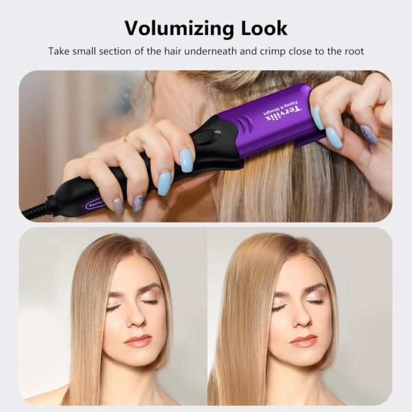 814LvDJTMqL._AC_SL1500_.jpg Terviiix Crimper Hair Iron with 4 Interchangeable Plates, Keratin & Argan Oil Infused Hair Crimper for Women, Volumizing Crimping Iron for Thin Fine Hair, 5 Heat Settings & 60 Mins Auto Off, Purple