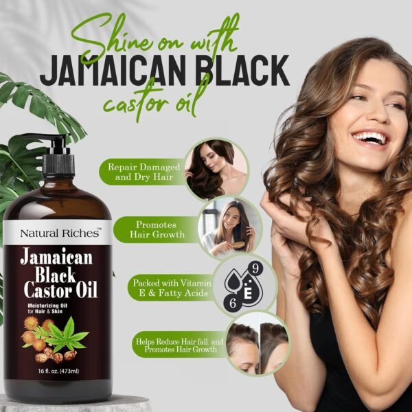814eVFJv17L._SL1500_.jpg Natural Riches Jamaican Black Castor Oil Glass Bottle Pure Organic Cold Pressed for Hair Growth Skin Care for Dry Skin Conditioning Eyebrows Eyelashes Scalp and Nail Moisturizes & Repairs 16fl.oz.