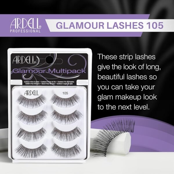 Ardell Glamour False Eyelashes Multipack 105 - Lightweight, Natural Volume Lashes, Comfortable, Easy to Apply, 4 Pairs, 1-Pack