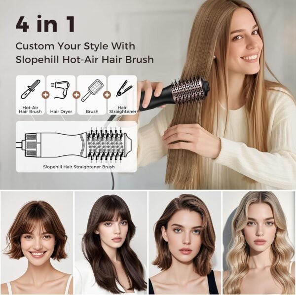 814xGpK52WL._AC_SL1500_.jpg slopehill Mini Dual Voltage Hair Dryer Brush,1000 Watts Travel Hot Air Brush with European Plug, Ionic One Step Hair Dryer and Styler for Women for Home & Salon, 2 Heat & 2 Speed Settings