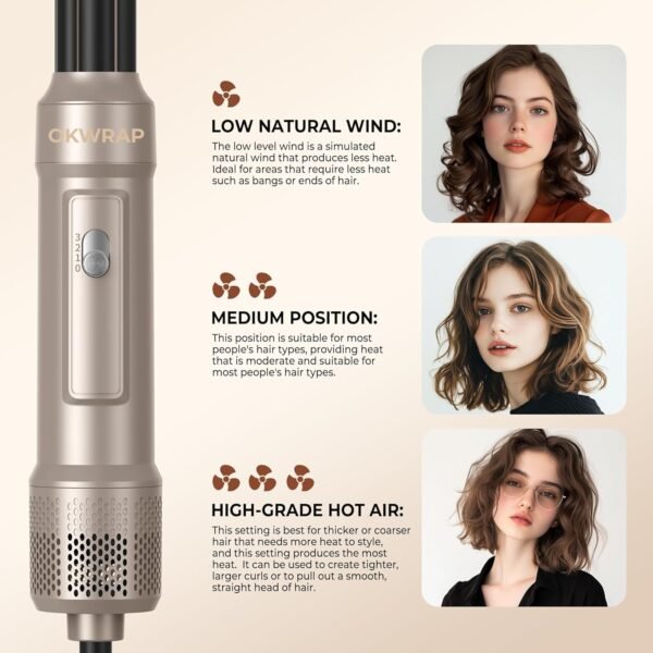 6 in ONE Blow Dryer Brush,Air Curling Iron Round Brush for Blow Out 800W,Ionic Hair Dryer Brush for Women, Blowout Brush Air Styler Curler (Golden Champagne)