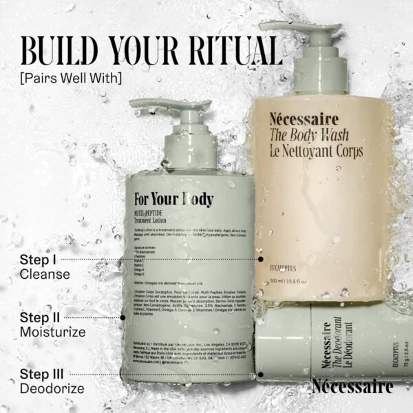 Nécessaire The Body Wash Eucalyptus - Natural Body Wash for Women & Men, Replenishing Shower Gel with Niacinamide, Vitamin C/E + Omega 6/9. Oil-In-Gel Cleanse, 8.4 fl oz.