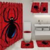 Nuanchu 6 Pcs Spider Shower Curtain Set with Bath Mat U Shaped Mat Toilet Cover 2 Bath Towels and 12 Hooks Red Bathroom Decor Spider Bathroom Set, 71 x 71 Inch