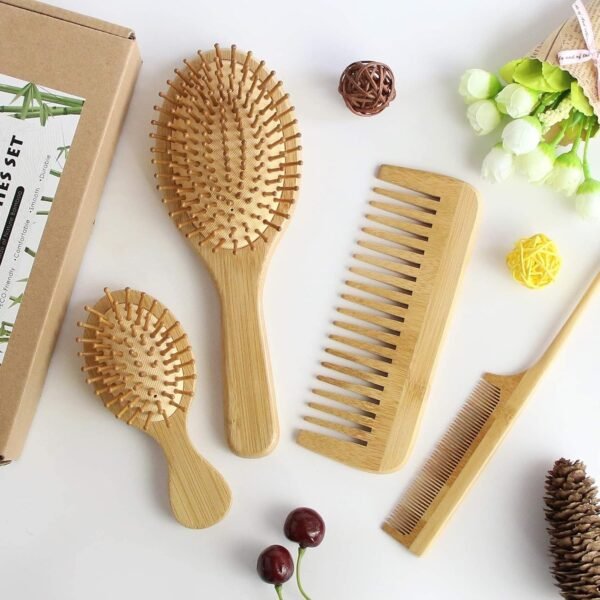 815ZE4Mj9KL._SL1500_.jpg MRD Hair Brush Set, Natural Bamboo Comb Paddle Detangling Hairbrush, Wide-tooth and tail comb No Bristle, suit for Women Men and Kids Thick/Thin/Curly/Dry Hair Gift kit