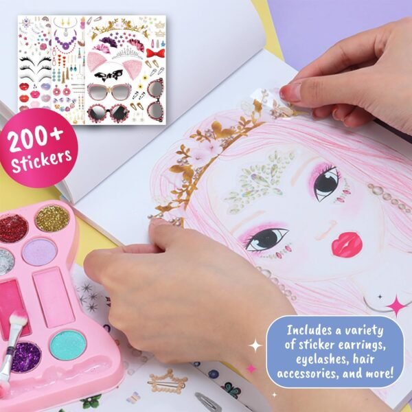 BSCOOL Make-up Artist. 3 in 1 Fun Makeup, Sticker, Coloring Kit, Includes Color Pencils, Makeup Palette, and 200+ Stickers. for Girls Ages 5,6,7,8. Gift for Girls