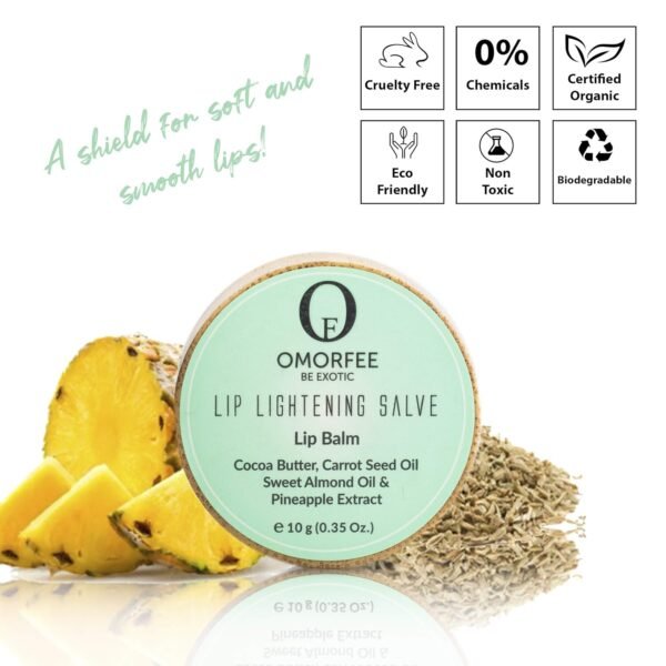 Omorfee 100% Organic Lip Lightening Balm, balm for Dark Lips, Balm with SPF, Natural Protection, Repair, Moisturizer, Cocoa Butter, Carrot Seed Oil & Pineapple Extract -10g/ 0.35Oz