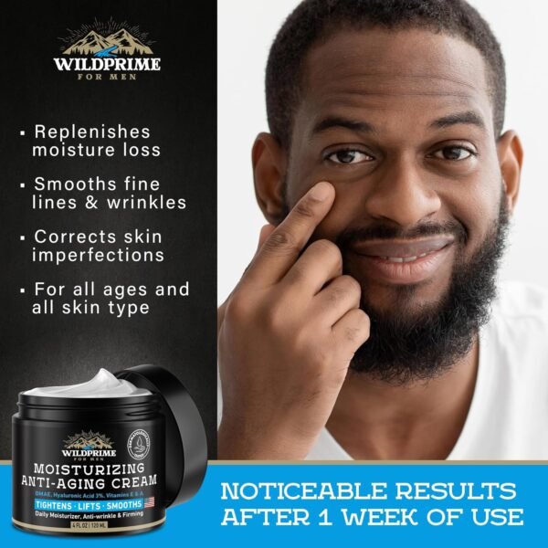 Men's Face Moisturizer Cream - Anti Aging & Wrinkle - Made in USA - Collagen, Hyaluronic Acid, Vitamins E & A, Avocado Oil - After Shave Lotion - Age Facial Skin Care, Day & Night Moisturizing, 4 oz