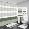 DDQQ 4Pcs Boho Streak Shower Curtain Sets with Rugs Sage Green Stripe Bathroom Sets Shower Curtain with 12 Hooks Bathroom Decor with Rugs Bath Accessories with Mats Toilet Lid Cover