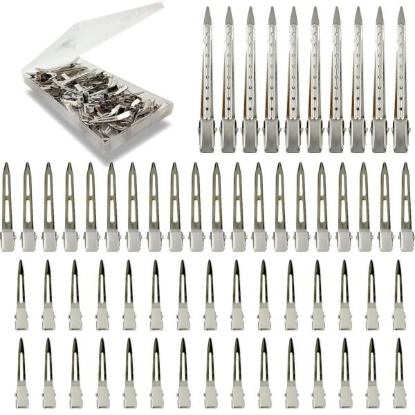 815yLwOzdcS._SL1500_.jpg 60Pcs Metal Styling Duck Billed Hair Clips, Silver Alligator Roller Clips for Women's Long Hair Styling Sectioning and Pin Curls, Bow DIY, with Case