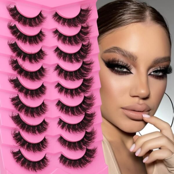816ziLMU6L._SL1500_.jpg Mink Lashes Fluffier Wispy False Eyelashes 15mm Natural Thick Volume Fluffy Curly Fake Eyelashes 9 Pairs by Yawamica