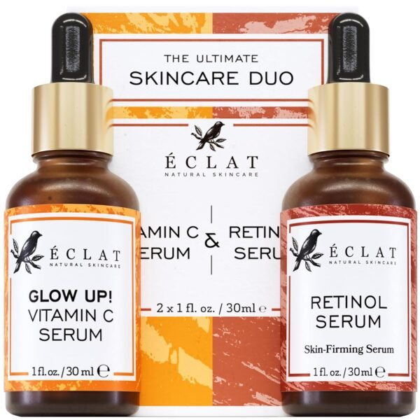 816-KgXTpSL._SL1500_.jpg Eclat Skincare Face Serum Set – Vitamin C & Retinol Serum for Face - Anti Wrinkle, Dark Spots, Hydrating Facial Routine – 2 Pack Anti Aging Skin Care Set
