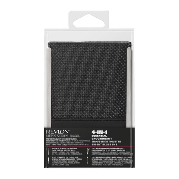 Revlon Men's Grooming Kit, 5-Piece Travel Essentials Set, Includes Nail Clippers, Scissors, File, Tweezers and Carrying Case, Stainless Steel, 1 count