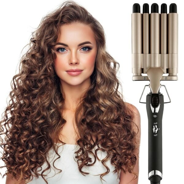 816KB66eTL._SL1500_.jpg Hair Crimper Iron 5 Barrel Curling Iron Wand, 0.6 Inch Hair Waver Curler Ceramic Tourmaline Hair Styling Tool with Dual Voltage (0.6 Inch)
