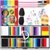 Professional Face Painting Kit for Kids & Adults, Split Cake Face Paint Palette 12 x 10gm with Stencil, One Stroke Non Toxic Rainbow Body Paint Set for Halloween & Christmas Makeup