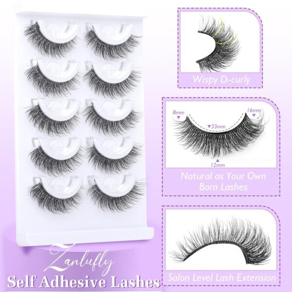 816fmgDfqWL._SL1500_.jpg Self Adhesive Eyelashes Natural Pre-glued Lashes No Glue Needed Lashes Cat Eye Lashes Faux Mink Eyelashes Reusable Self Adhesive Lashes 5 Pairs by zanlufly