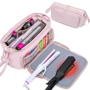 816iNEFPdkL._SL1500_.jpg Fasrom Hair Tools Travel Bag with Heat Resistant Mat for Flat Iron, Curling Iron and Hair Straightener, 2 in 1 Hair Dryer Travel Case to Organize Hair Styling Tools, Pink (Patent Design)