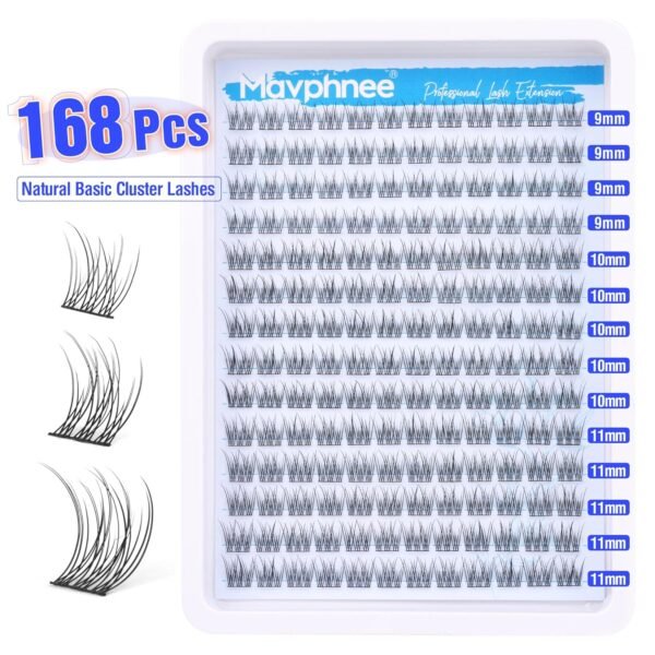 816mhin151L._SL1500_.jpg Natural Cluster Lashes Kit 168 Pcs Wispy Lash Extensions CC-Curly 9-11MM Mixed Lengths Eyelash Extension Individual Kit with Lashes Bond and Seal and Tweezers DIY at Home by Mavphnee