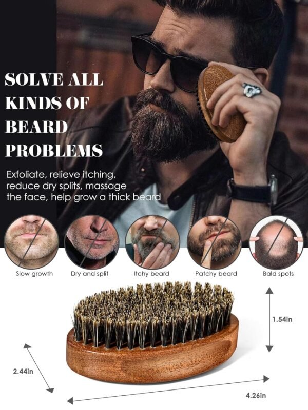 816vQZIGyKL._SL1500_.jpg Beard Brush, Natural Boar Bristles Beard Brush for Men and Wooden Sandalwood Pocket Beard Comb Set, Facial Hair Grooming Kit with Mustache Scissors as a Styling Tool, Growth, Detangles, Shine