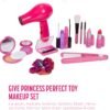 PixieCrush Kids Makeup Kit - Play Hair Styling and Pretend Beauty Set with Hair Dryer and Flat Iron - Fake Makeup for Girls Ages 3-10 - Comes in a Pink Carrying Case