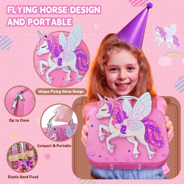 Kids Makeup Kit for Girl - Kids Makeup Girl Toys with Flying Horse Storage Case, Girl Makeup Sets Kids Toys Kids Play Makeup Set for Girls Christmas Birthday Gift Toys 3-12 Years Old Girl