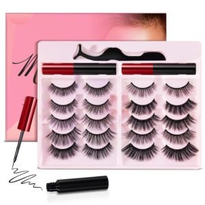 [10 Pairs] Magnetic Eyelashes and Eyeliner Kit, Reusable Magnetic Lashes with Eyeliner and Tweezers, 3D Natural Look False Eyelashes (10 PAIRS)