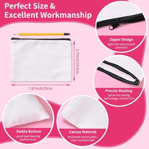 24Pcs Sublimation Blank Canvas Makeup Bags, Bulk Blank DIY Heat Transfer Cosmetic Makeup Bags w/Black Zipper for Bridesmaid Makeup Bag Travel Toiletry Pouch Storage