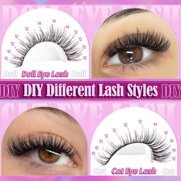 Yawamica Wispy Lash Clusters Natural Eyelash Extension 10-14mm Fluffy Eyelash Clusters CC Curly Individual Lashes Cluster Eyelash Extensions 40D Cluster Lashes 200pcs DIY Lash Extension by Self