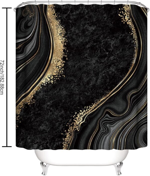 beifivcl 4Pcs Luxury Marble Shower Curtain Sets, Bathroom Sets with Shower Curtain, Toilet Lid Rug, Bath Mat and Contour Mat, Shower Curtain with 12 Hooks for Bathroom Set Decor 72 x 72 Inch, Black﻿