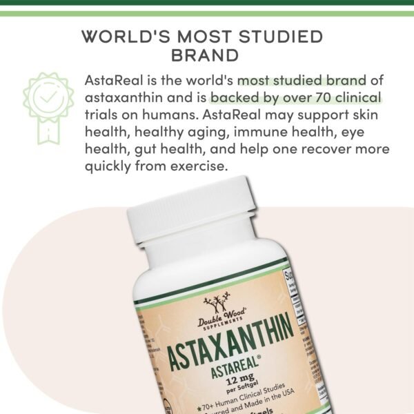 817kKHVyj-L._AC_SL1500_.jpg Astaxanthin 12mg Max Strength (Only Patented Astaxanthin (Astrareal) with 70+ Human Clinical Trials - World's Most Studied Brand) Grown, Harvested, and Made in The USA (Astaxantina) by Double Wood