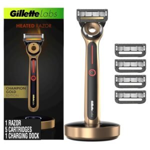 817xMciuXJL._SL1500_.jpg Gillette Labs Heated Razor Gold Edition - 1 Handle, 5 Blade Refills, 1 Charging Dock