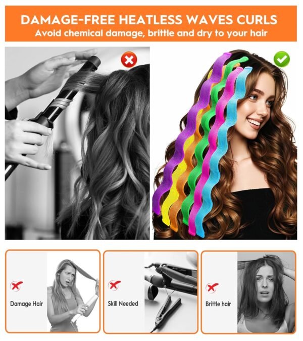 8186t0Nv95L._SL1500_.jpg 30 Pcs Heatless Hair Curlers Wave Curls Styling Kit with 2 Pcs Styling Hooks, No Heat Hair Curlers Heatless Wave Curlers for Women Girls Long Medium Short Hair (6 Colors, 55 cm/21.65 inch)