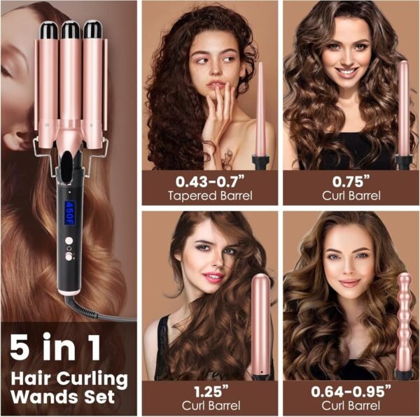8188n740THL._AC_SL1500_.jpg Bo'laiya 5 in 1 Curling Wand Set with Temperature Display, Curling Iron Set with 5 Interchangeable Ceramic Curling Wands, Instant Heat Up, Suitable for All Hair Types (Rose Gold)