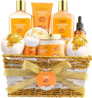 Gifts for Women Gift Basket for Women - 10 Pc Almond Milk & Honey Beauty & Personal Care Set - Home Bath Pampering Package for Relaxing - Spa Self Care Kit - Thank You, Birthday, Mom, Anniversary Gift