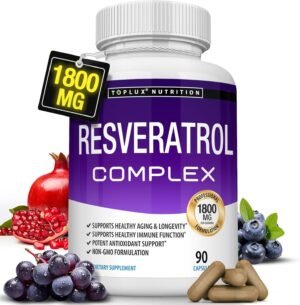 818FaxCi6CL._AC_SL1500_.jpg Resveratrol Supplement 1800 mg Antioxidant Complex - Highly Potent Natural Trans-Resveratrol Pills for Healthy Aging, Overall Health Support, Immune System, Brain Function, for Men Women, 90 Capsules