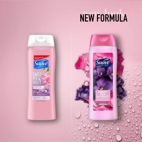 Suave Moisturizing Body Wash, with Sweet Pea Violet and Vitamin E Extract, No Parabens, No Phtahaltes, 18 Fl Oz (Pack of 6)