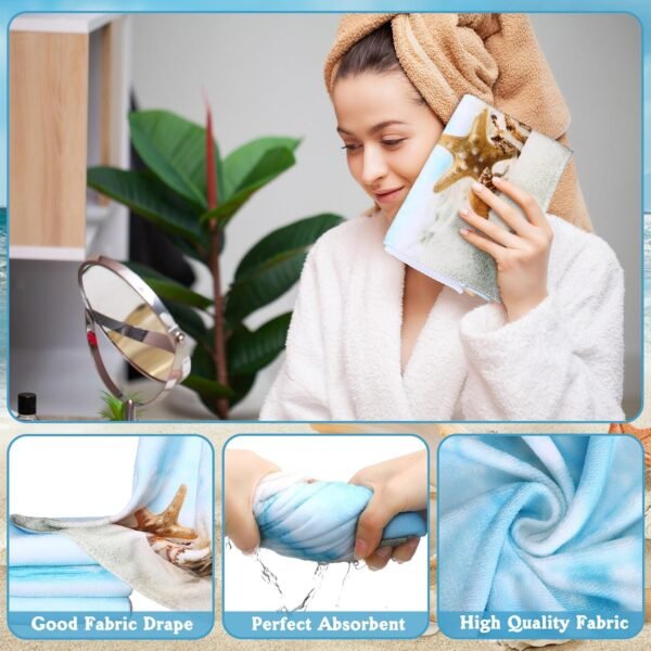 8 Pcs Summer Beach Shower Curtain Set Bathroom Decor Sea Ocean Waterproof Bathroom Accessories Shower Curtain Sets with Towels Carpet Bath Mat Toilet Rugs and 12 Hooks