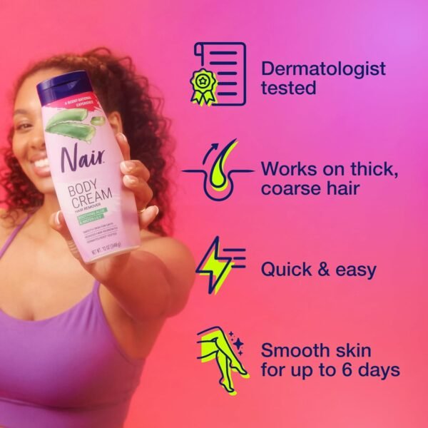 Nair Body Cream Hair Remover, Soothing Aloe and Water Lily, Dermatologist Tested Body Hair Removal Cream, with Evolved Ingredients, 12 Oz