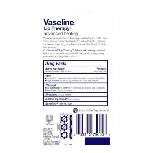 Vaseline Lip Therapy Lip Balm Tube For healthier looking lips Advanced Healing Moisturizer For Dry Lips 0.35 oz