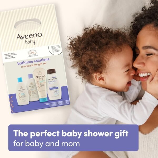 819EQ8-mruL._AC_SL1500_.jpg Aveeno Baby Bathtime Solutions Mommy & Me Gift Set, Baby Wash & Shampoo, Calming Bath, Daily Moisturizing Lotion & Stress Relief Body Wash for Mom, Nourishing Oat, Registry Must Haves, 4 items